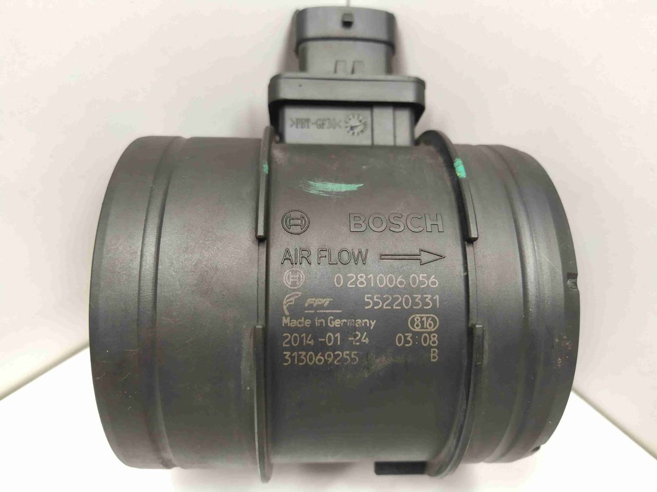 расходомер воздуха Fiat Ducato 3 поколение 2014, 2.3 л., JTD, дизель, МКПП, микроавтобус, передний привод, 0281006056, 55220331 - фото №1