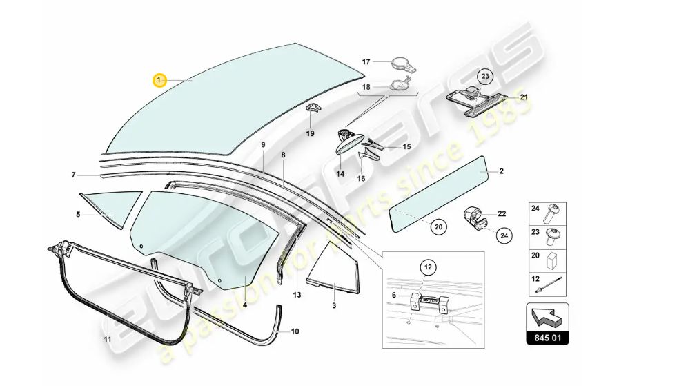 стекло лобовое Lamborghini Aventador 1 поколение 2013, 470845099A, 470845099G - фото №1