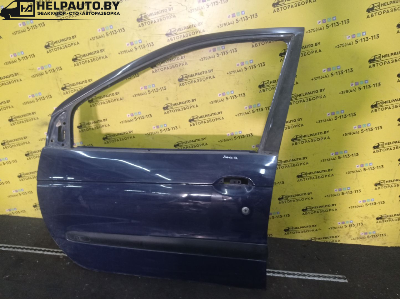 дверь передняя левая Renault Scenic 1 поколение 1998, 1.9 л., F9Q 716, дизель, МКПП, синий, минивэн, передний привод - фото №1