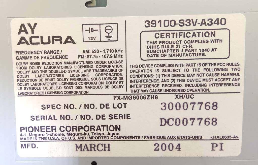 Магнитола к Acura MDX 39100S3VA340,39810-S3V-A210M1, 2004, купить | DT-2009985. Фото #6
