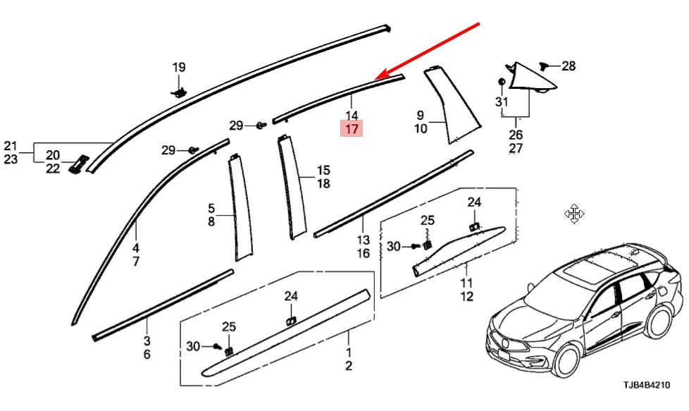 молдинг двери задней левой Acura RDX 3 поколение 2019, 2.0 л., бензин, АКПП, белый, передний привод, 72965-TJB-A01 - фото №1