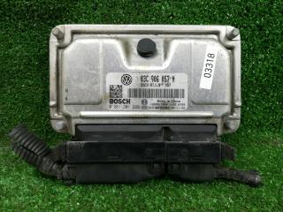 блок управления двигателем Volkswagen Polo 4 поколение [рестайлинг] 2007, 1.6 л., BTS, бензин, АКПП, черный, хетчбэк 5 дв., правый руль, 0261201329, 03C906057N