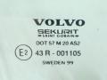 стекло двери задней правой Volvo S80 1 поколение 2000, 2.5 л., D 5252 T, дизель, МКПП, синий, седан, передний привод, 43R-001105 - фото №2