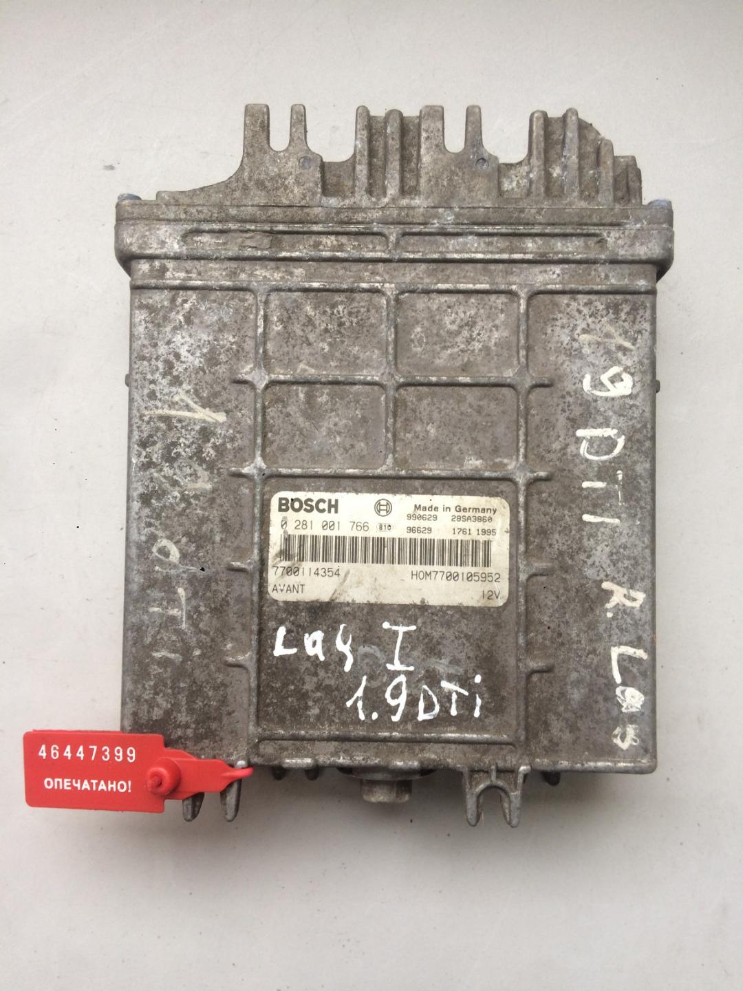 блок управления двигателем Renault Laguna 1 поколение 1997, 1.9 л., дизель, хетчбэк 5 дв., 0281001766 - фото №1